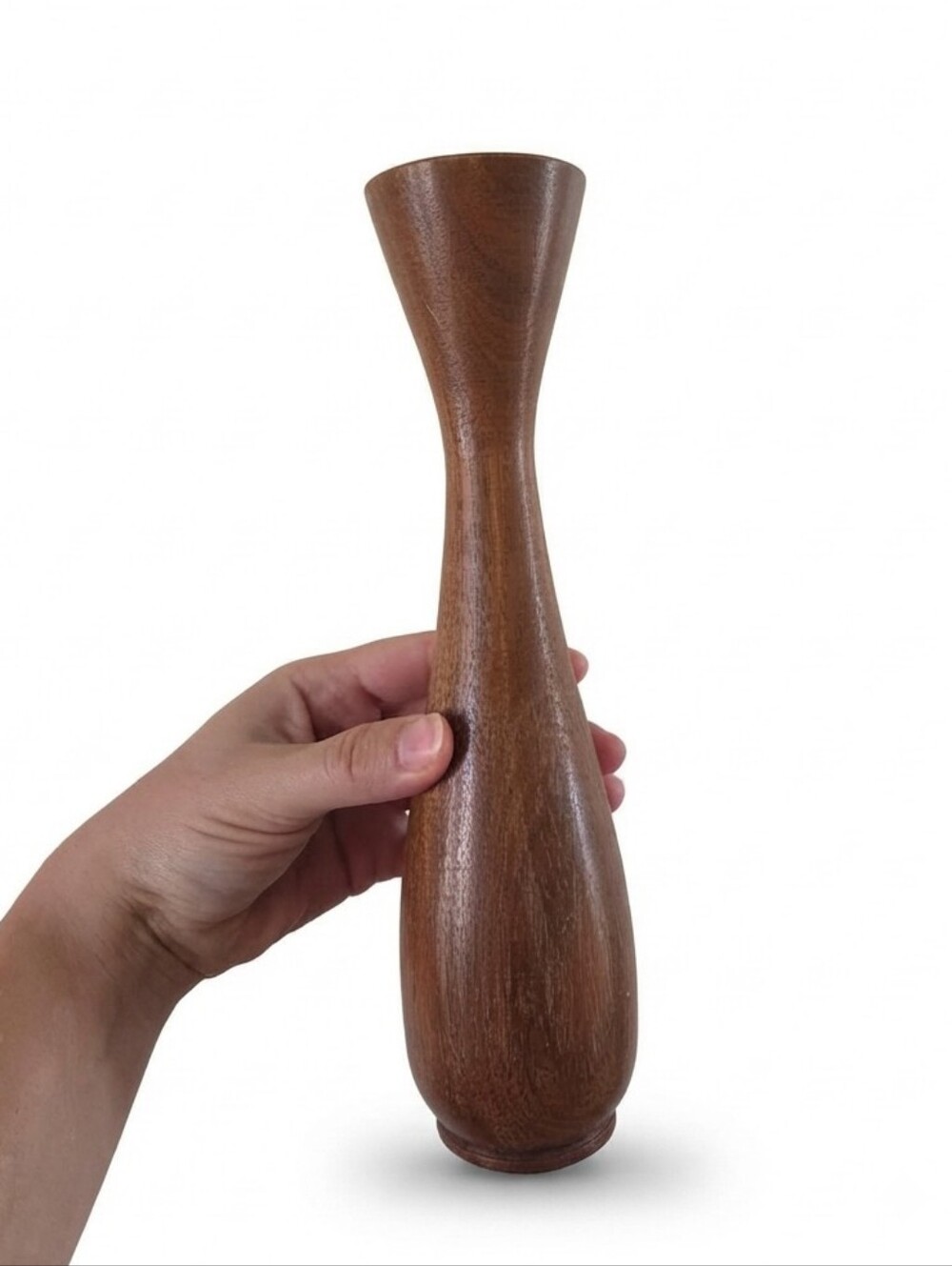 Vintage Solid Wood Taper Candle Holder Mid Century Modern Wood Bud Vase 8.5"